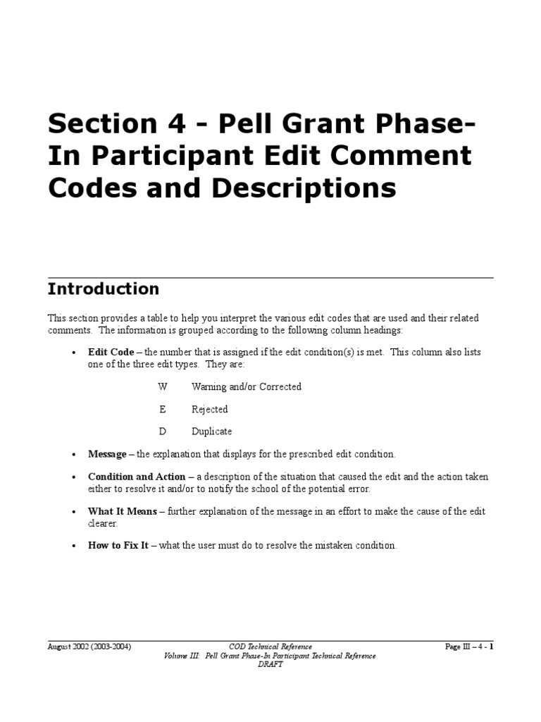Pell Grant Batch Edit Codes Guide | PDF