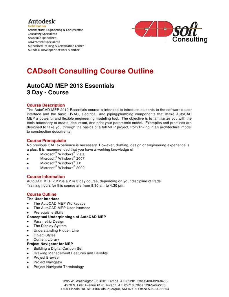 CADsoft Consulting Course Outline - AutoCAD MEP 2013 Essentials | PDF