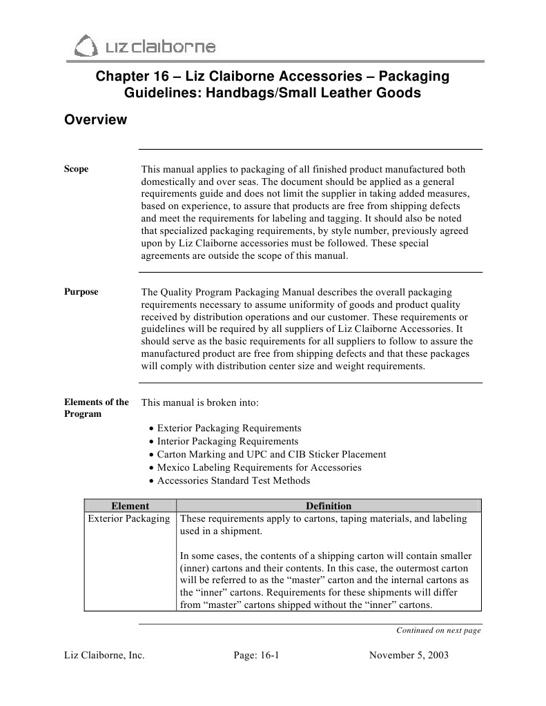 Liz Claiborne Accessories Packaging Guide | PDF | Packaging And ...