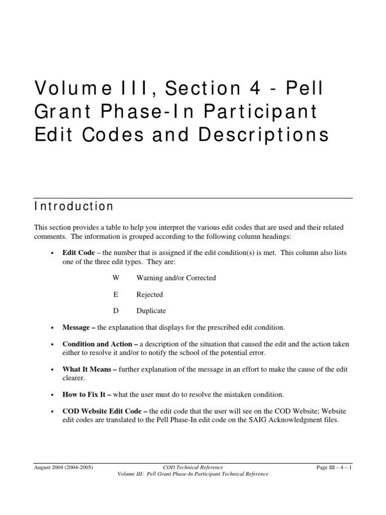 Pell Grant Edit Codes Guide | PDF | Websites | Computer Data