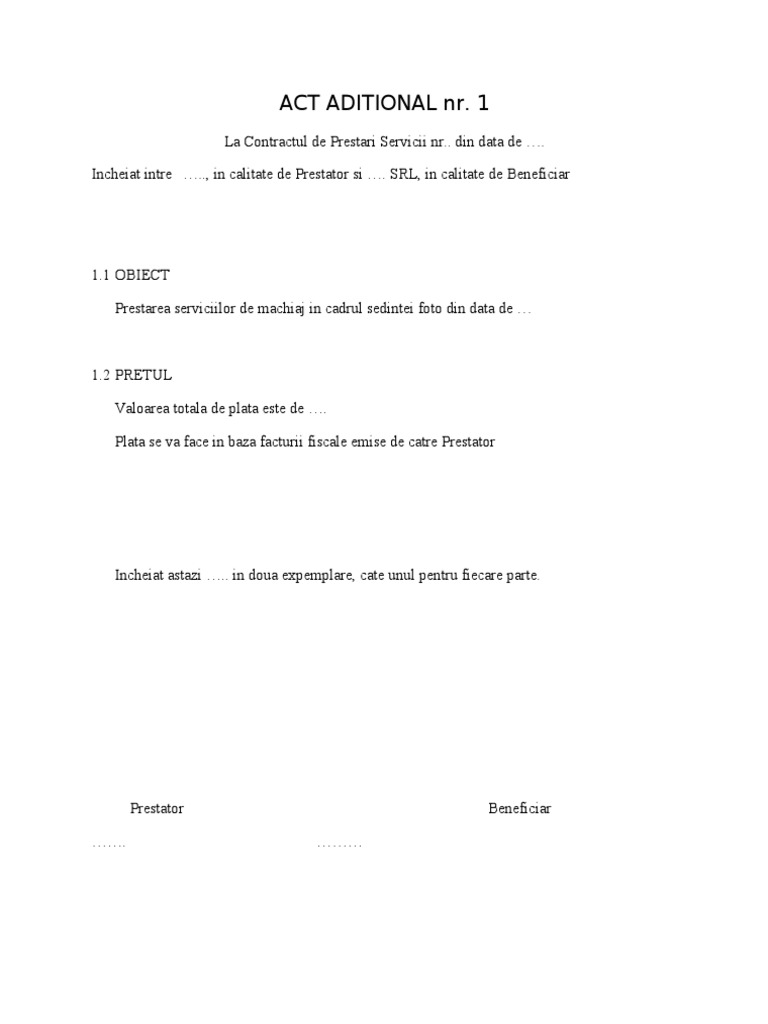 ACT ADITIONAL Contract Prestari Servicii Model | PDF