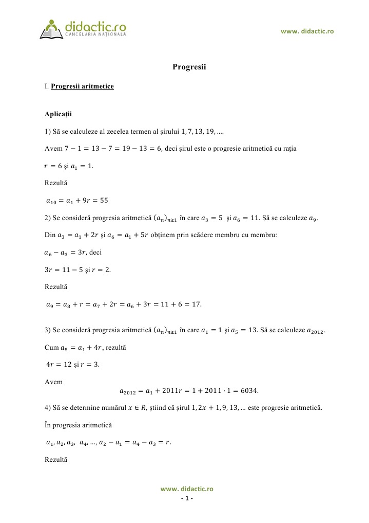 Progresii Aritmetice Probleme Rezolvate