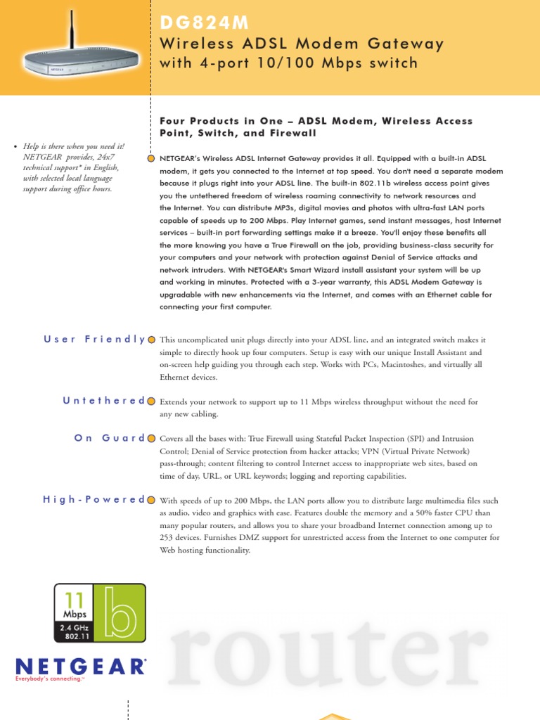 Netgear DG824M DataSheet | PDF | Virtual Private Network | Wireless Lan