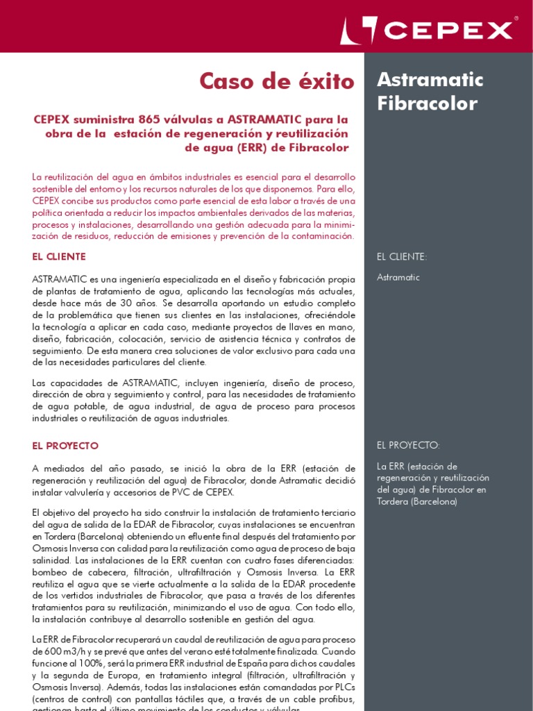 Válvulas CEPEX en ERR Fibracolor | PDF | Ósmosis | Agua