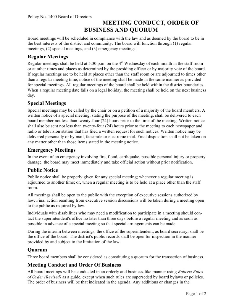 Board Meeting Procedures and Quorum | PDF | Quorum | Board Of Directors