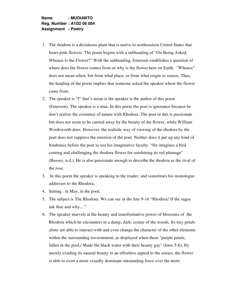 Analysis of Rhodora Poetry