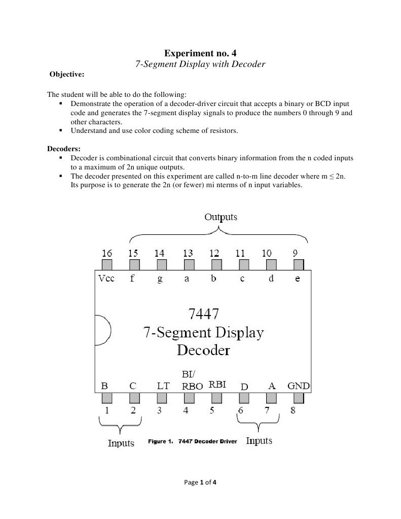7-Segment Display Decoder Experiment | PDF | Information And ...