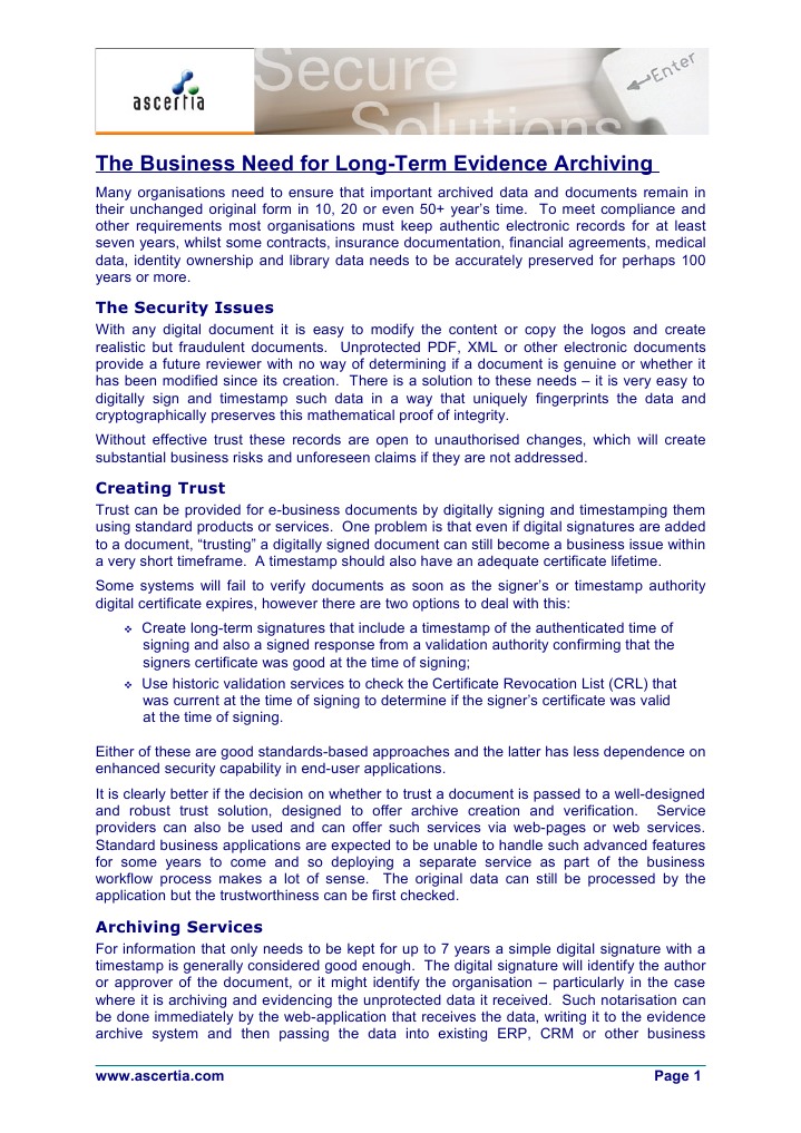 Long-Term Evidence Archiving Solutions | PDF | Public Key Certificate ...