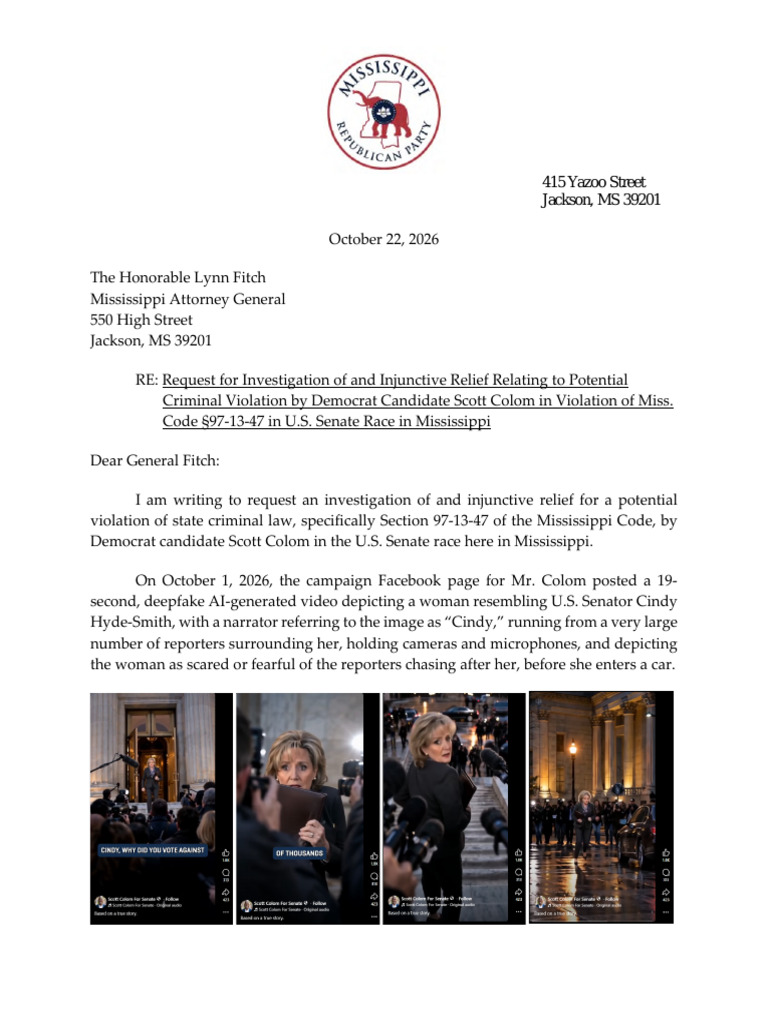 Letter to MSAGO re DeepFake Video - Scott Colom 10.22.26 .pdf | PDF ...