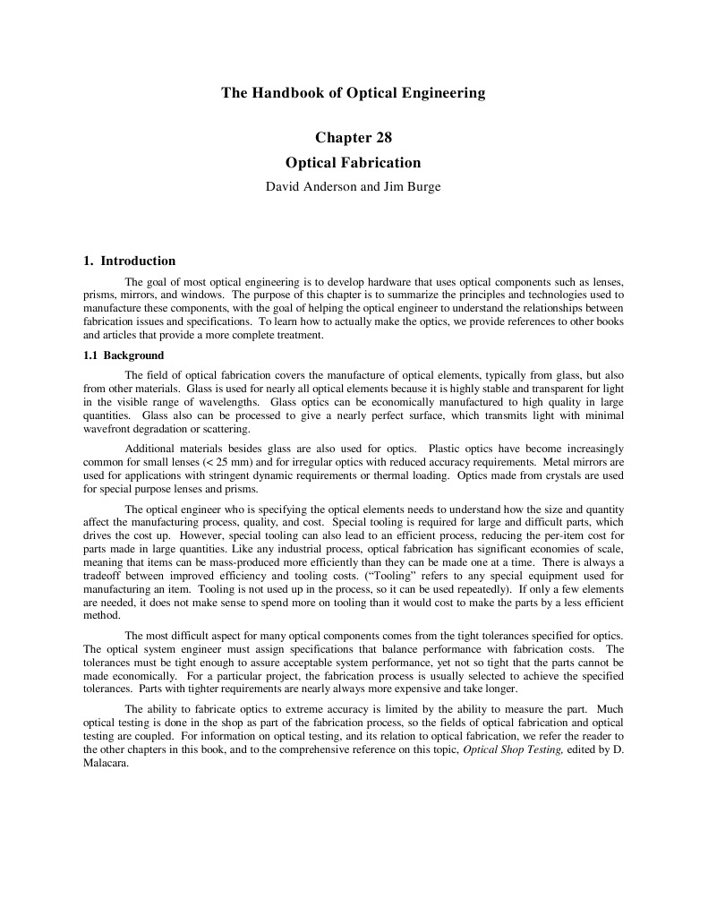 Anderson and Burge The Handbook of Optics Fabrication PDF Abrasive Grinding (Abrasive Cutting)
