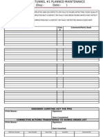 Sanitising Tunnel Maintenance Checklist Day Date