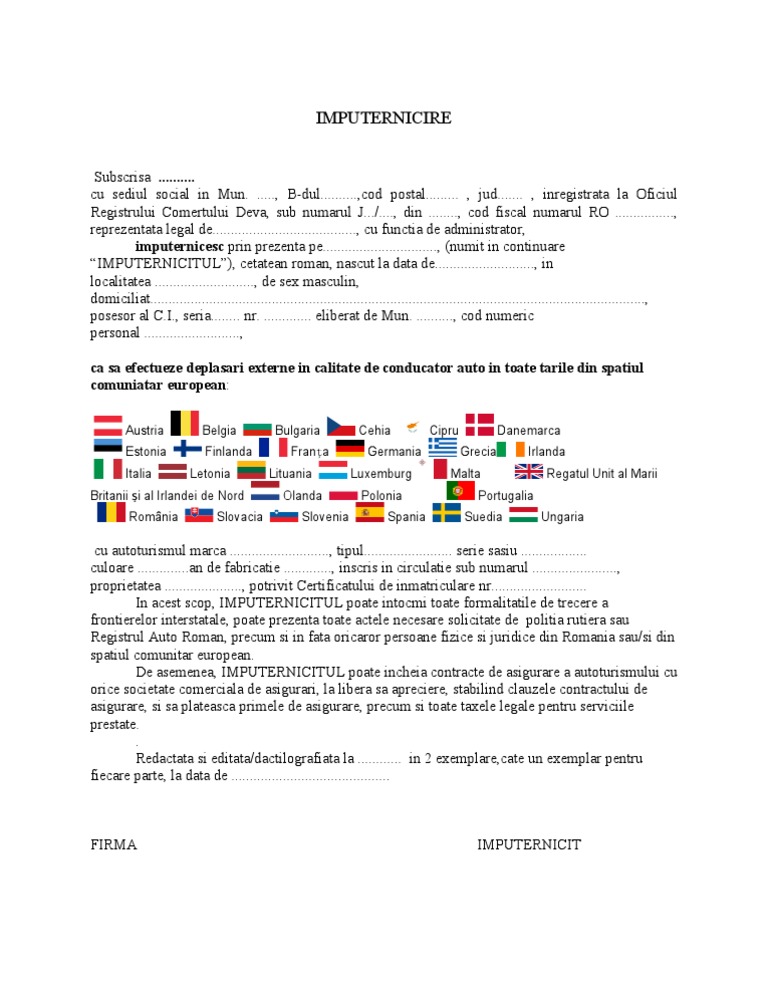 Model Imputernicire Auto Externa