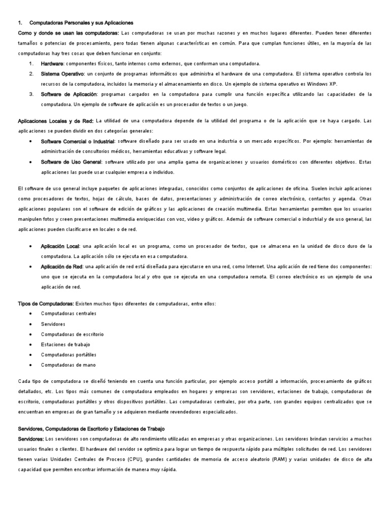 Características de Computadoras Personales | PDF | Hardware de la ...