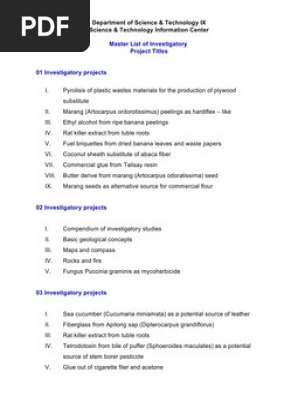 Master List of Investigatory Projects-Titles
