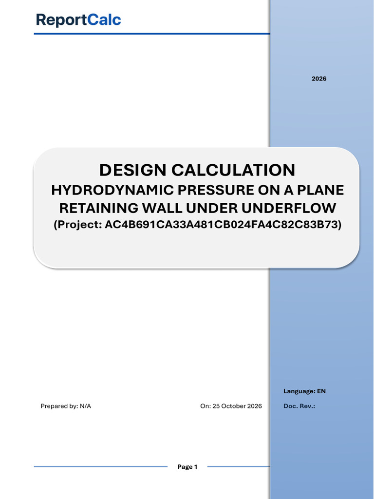 Design Calculation Hydrodynamic pressure on a plane retaining wall ...