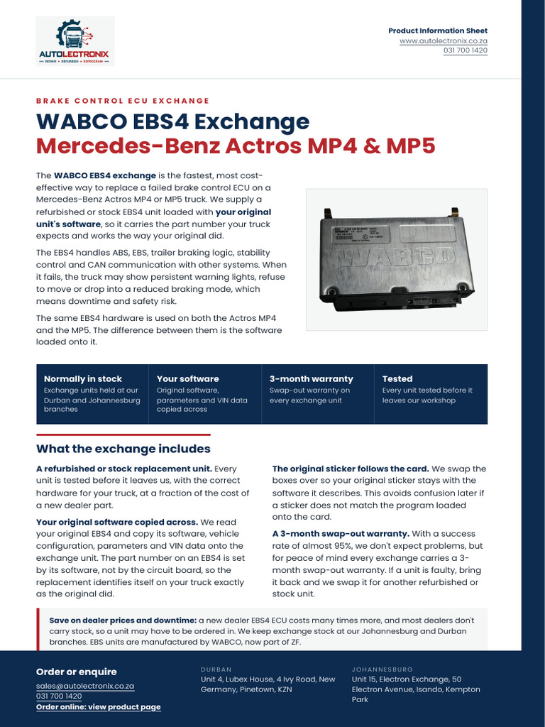 WABCO EBS4 Exchange & Fault Codes — Mercedes Actros MP4/MP5 | PDF ...
