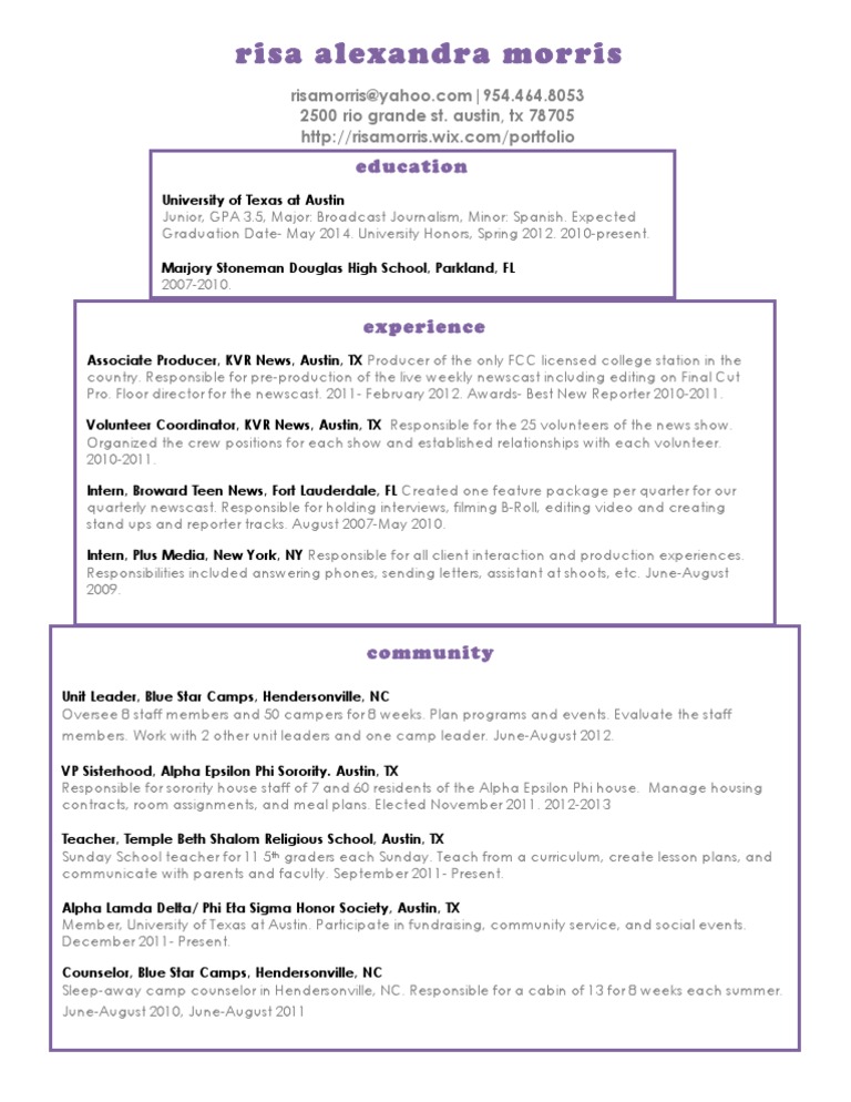 Risa Morris: Broadcast Journalism Resume | PDF | Wellness