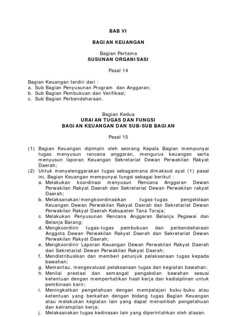 Uraian Tugas Bagian Keuangan