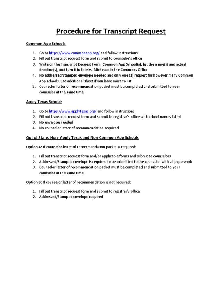 New For 2012 Procedure For Transcript Request | PDF | Career & Growth ...