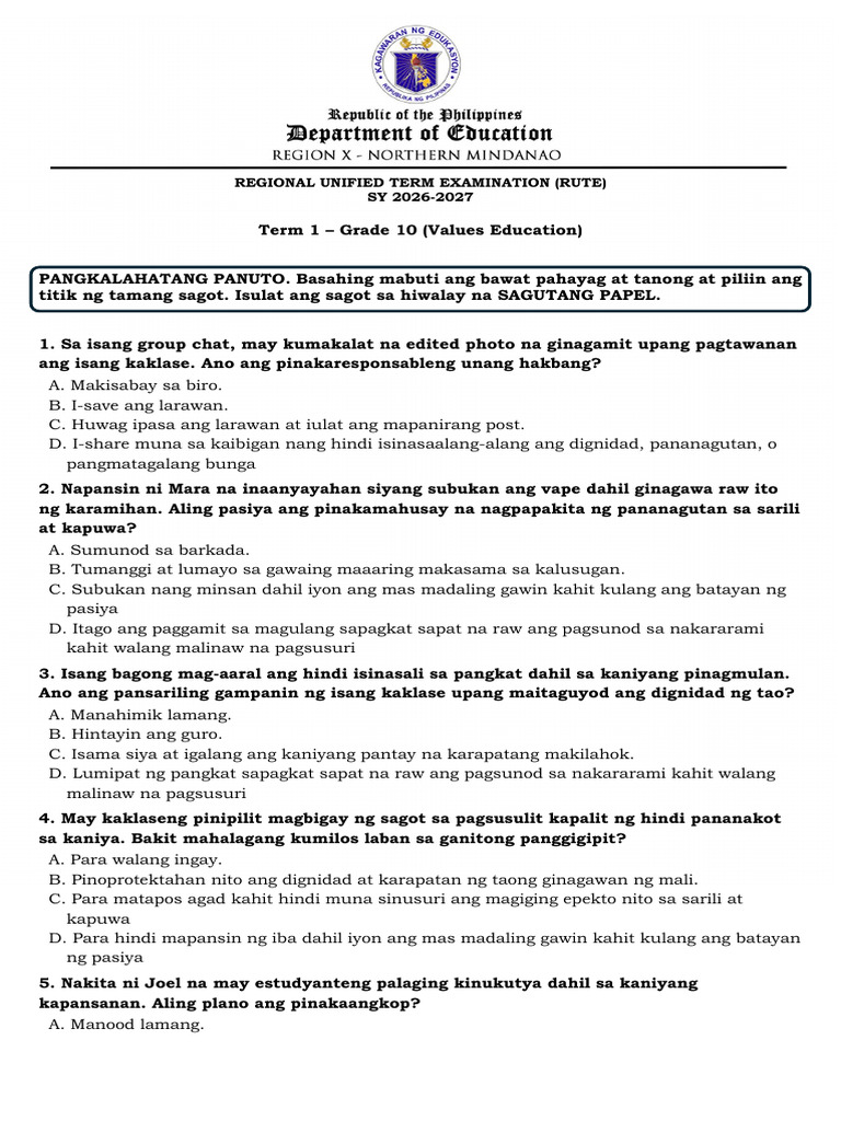 VALUES EDUCATION 10_RUTE_TERM 1.pdf | PDF