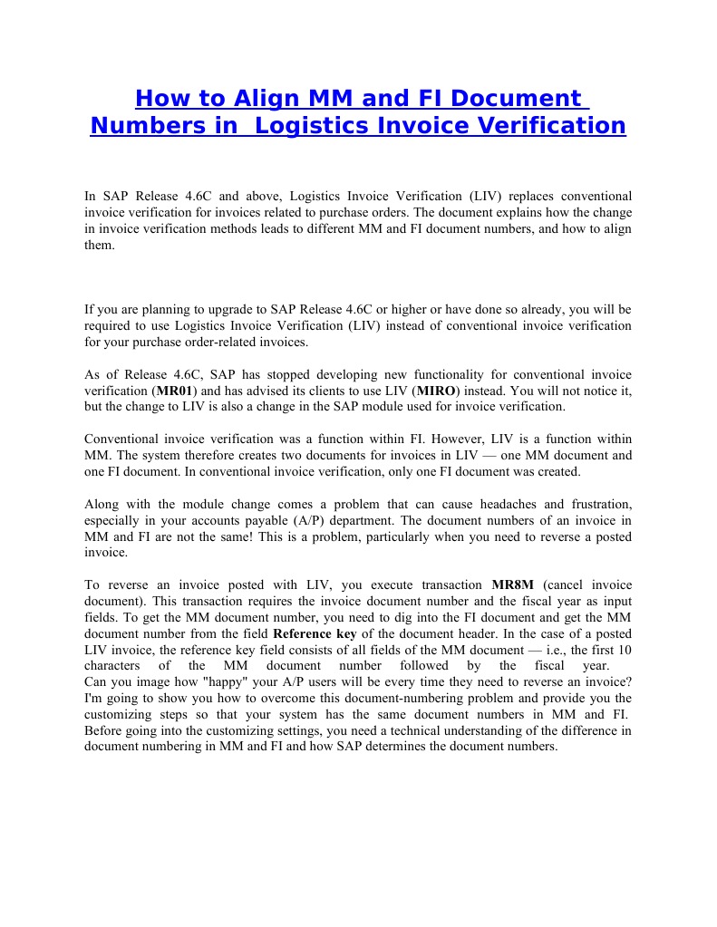 Aligning MM and FI Document Numbers in SAP | PDF | Invoice | Software