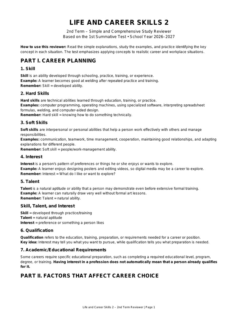 Life_and_Career_Skills_2nd_Term_Reviewer.pdf | PDF | Skill | Overtime