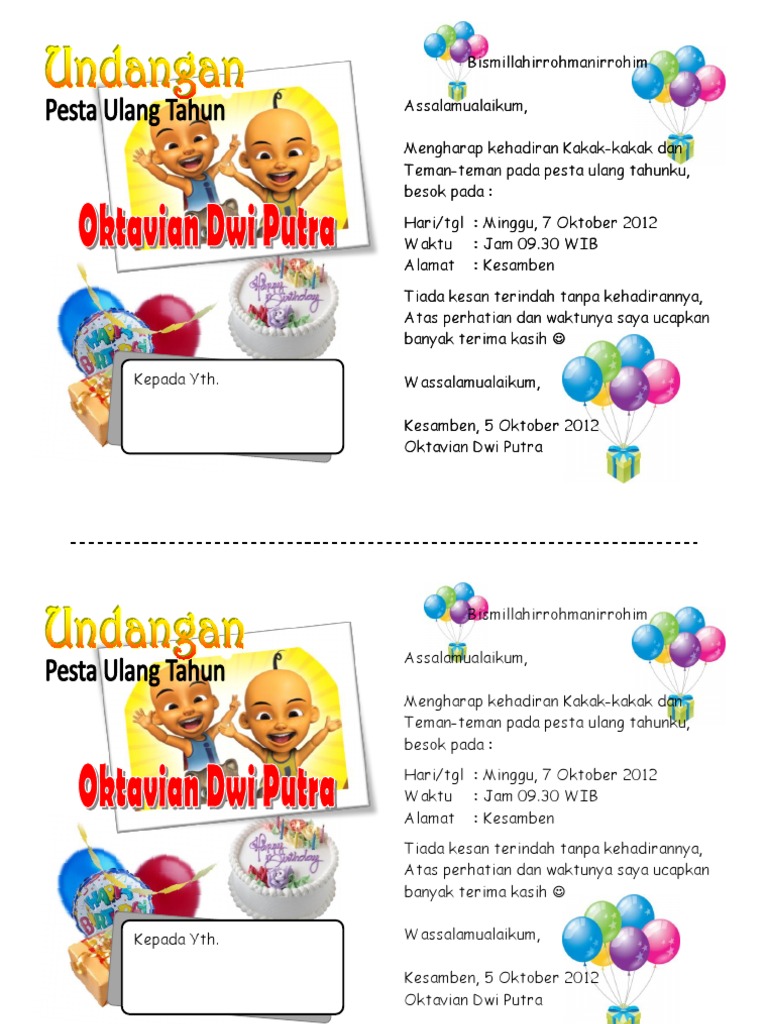 68 Contoh Undangan Ulang Tahun Anak Yang Bisa Di Edit Terbaru