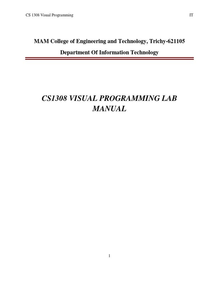 Visual Programming Lab Manual | Class (Computer Programming) | Application  Programming Interface