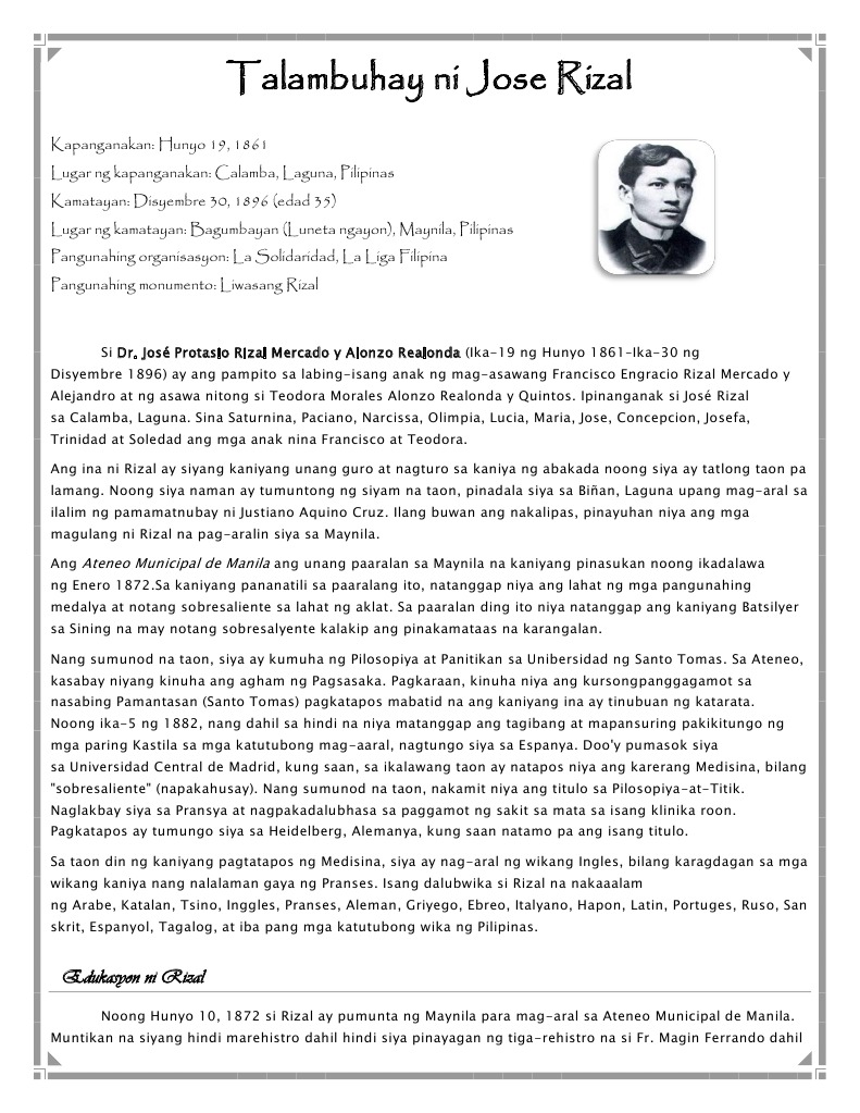 Talambuhay Ni Jose Rizal | PDF