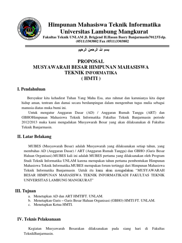 Proposal Mubes Himpunan Mahasiswa IT | PDF