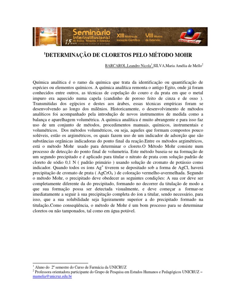 Método De Mohr Para Determinação De Cloretos