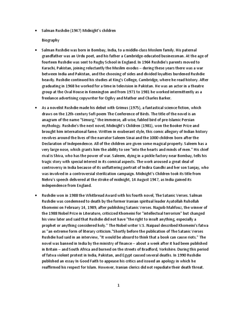 Salman Rushdie's Midnight's Children Overview PDF page