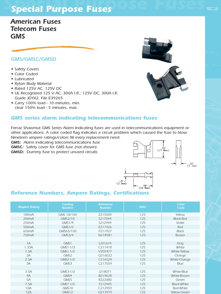 GMS Series Telecom Fuses Overview | PDF | Technology & Engineering