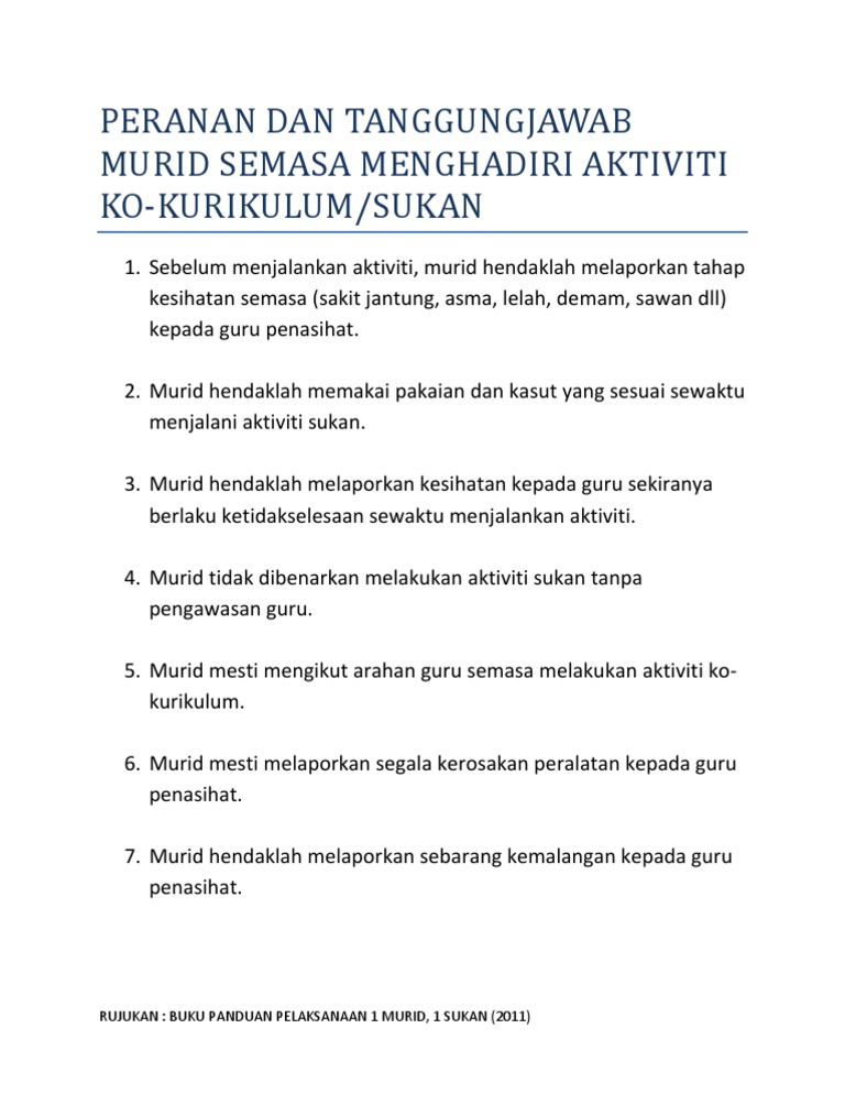 Peranan Dan Tanggungjawab Murid Semasa Menghadiri Aktiviti Ko Pdf