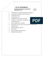 List of Experiments for Electronics Devices and Circuits Laboratory