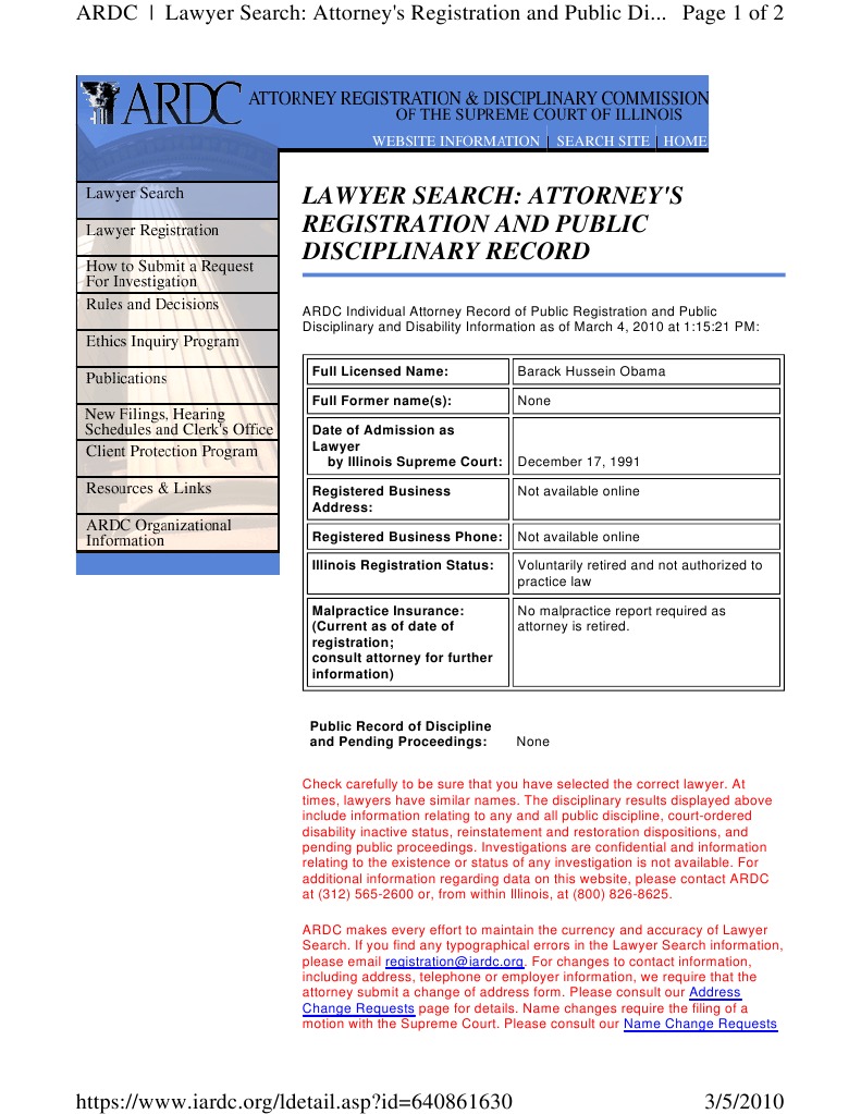 Obama Illinois Attorney Registration Illinois Lawyer