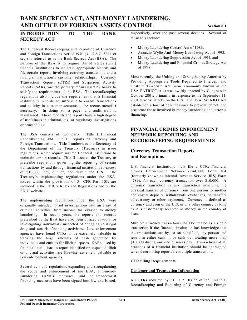 BSA Manual | PDF | Money Laundering | Patriot Act