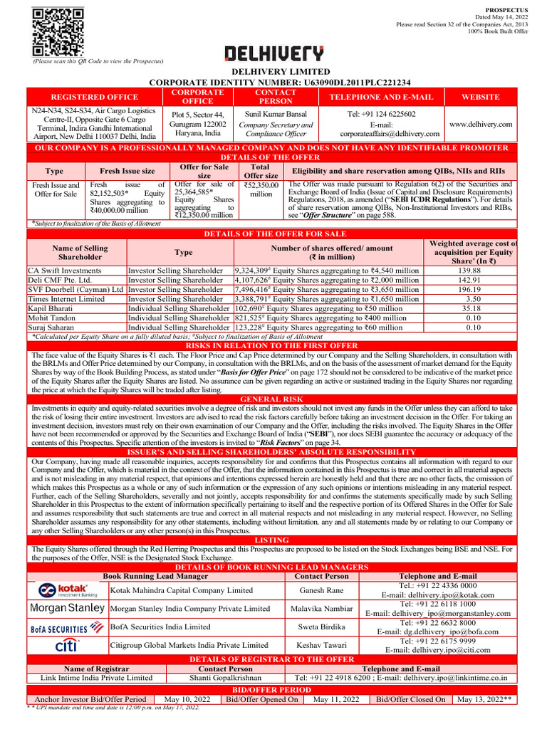 Delhivery-Limited-Prospectus.pdf | PDF | Equity (Finance) | Share (Finance)