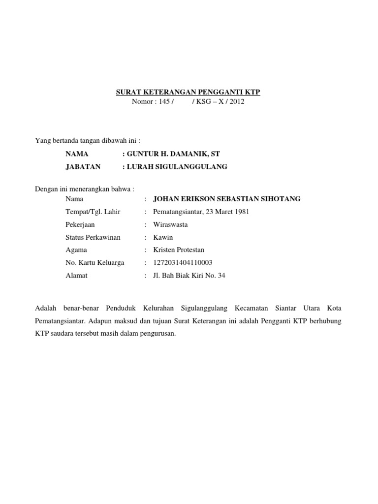 Surat Keterangan Pengganti KTP | PDF
