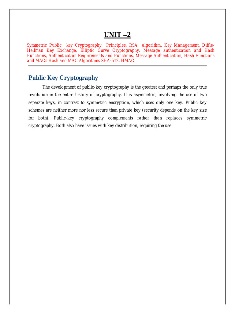 UNIT-II notes.pdf | PDF | Key (Cryptography) | Public Key Cryptography