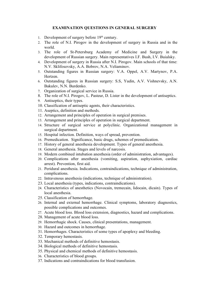 General Surgery Examination Questions | PDF | Surgery | Bleeding