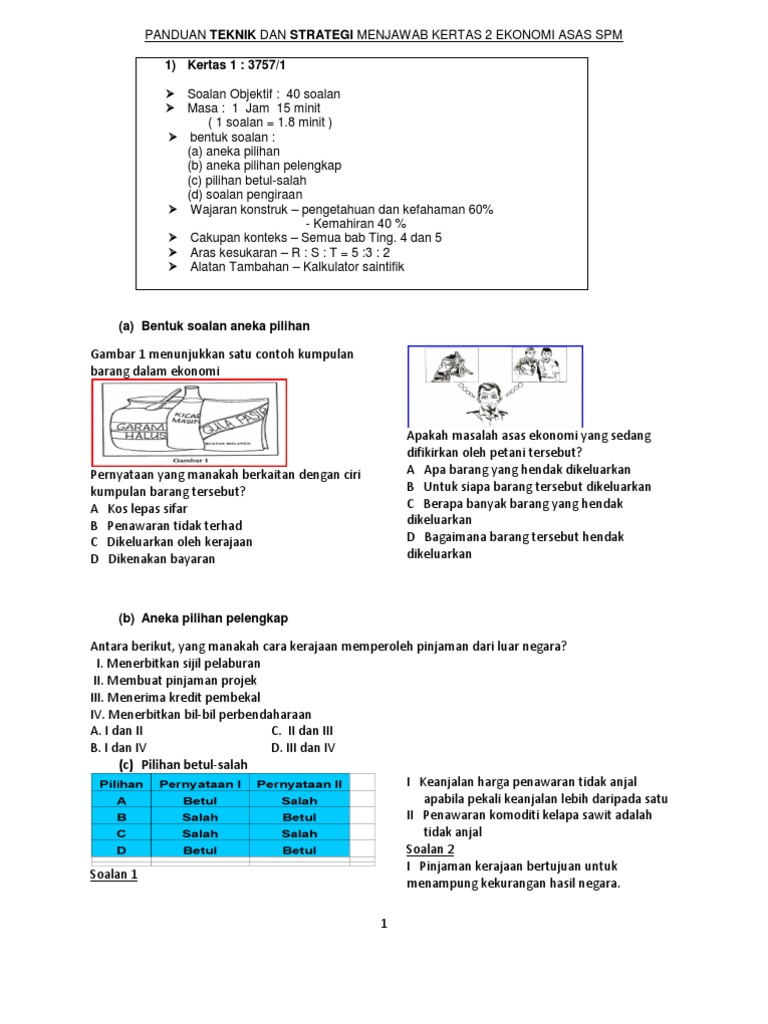 Contoh Soalan Ekonomi Tingkatan 4 Kertas 2