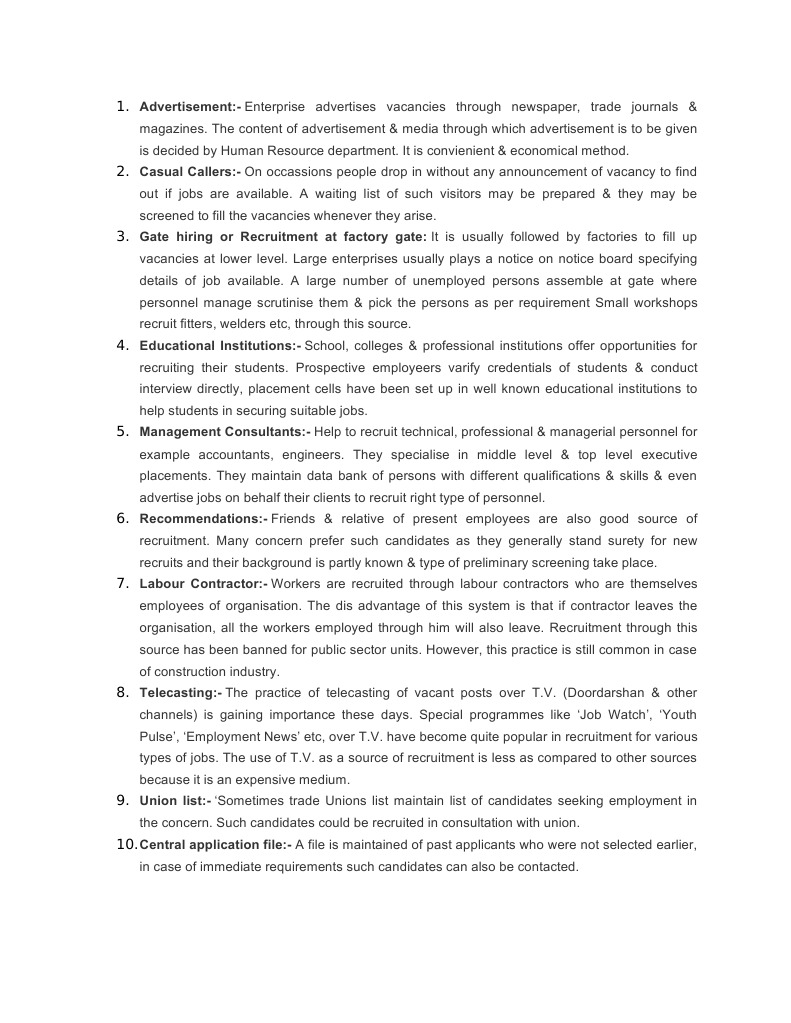 Sources of Recruitment | PDF | Recruitment | Employment