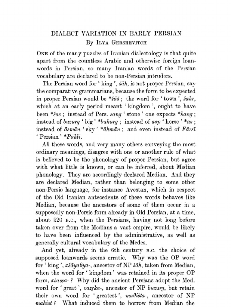 Dialect Variation in Early Persian | PDF | Persian Language ...