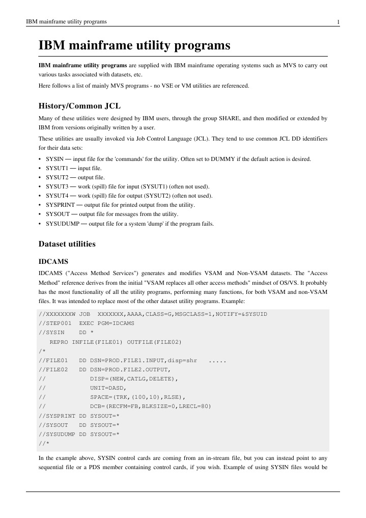 IBM Mainframe Utility Programs | Download Free PDF | Computer ...