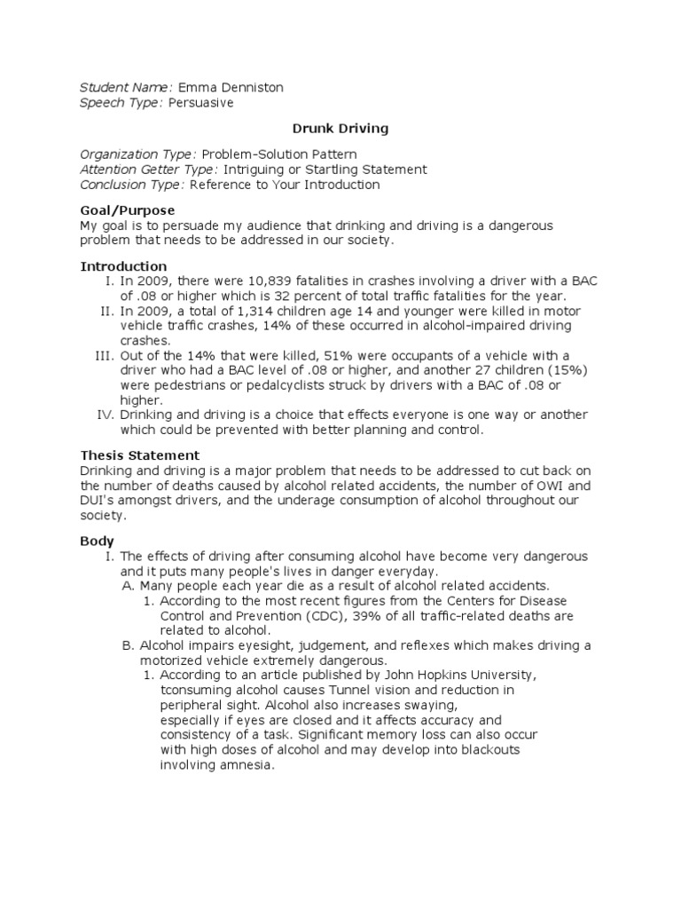 Do not drink and drive essay