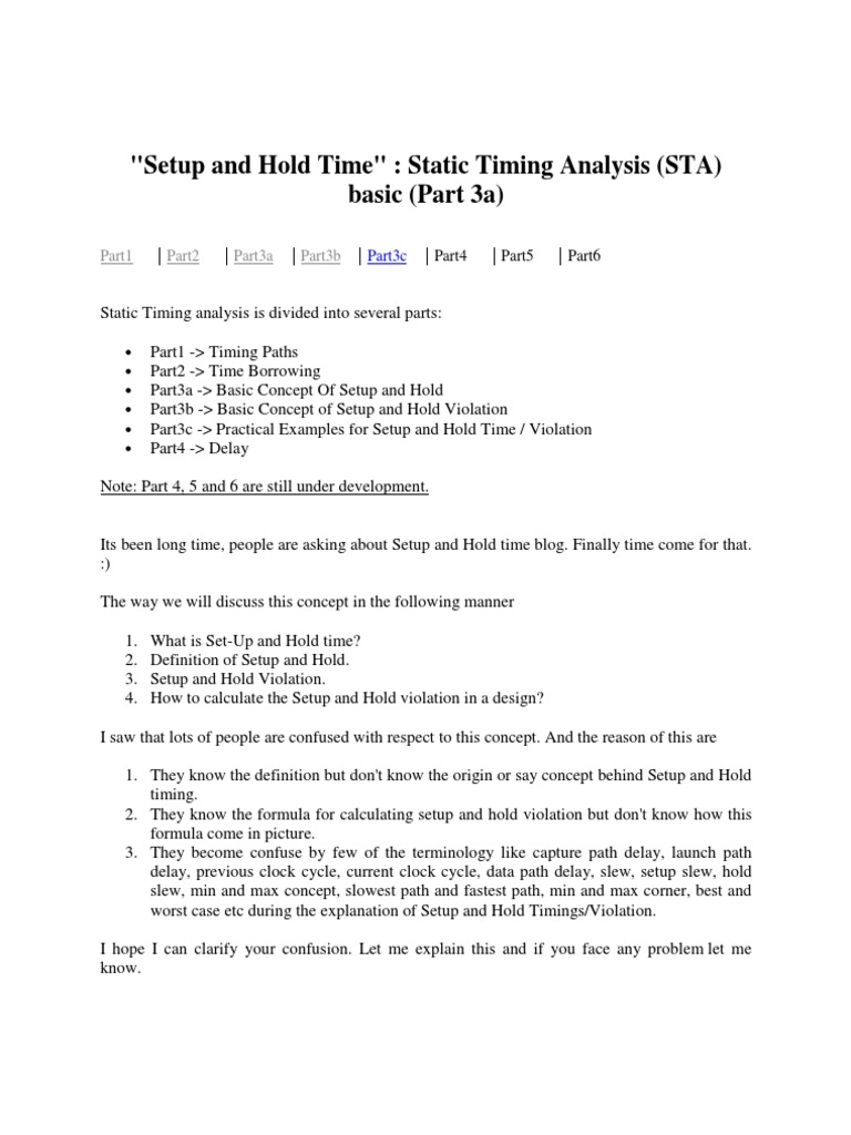 Understanding Setup and Hold Time in STA | PDF | Electronics | Computer ...
