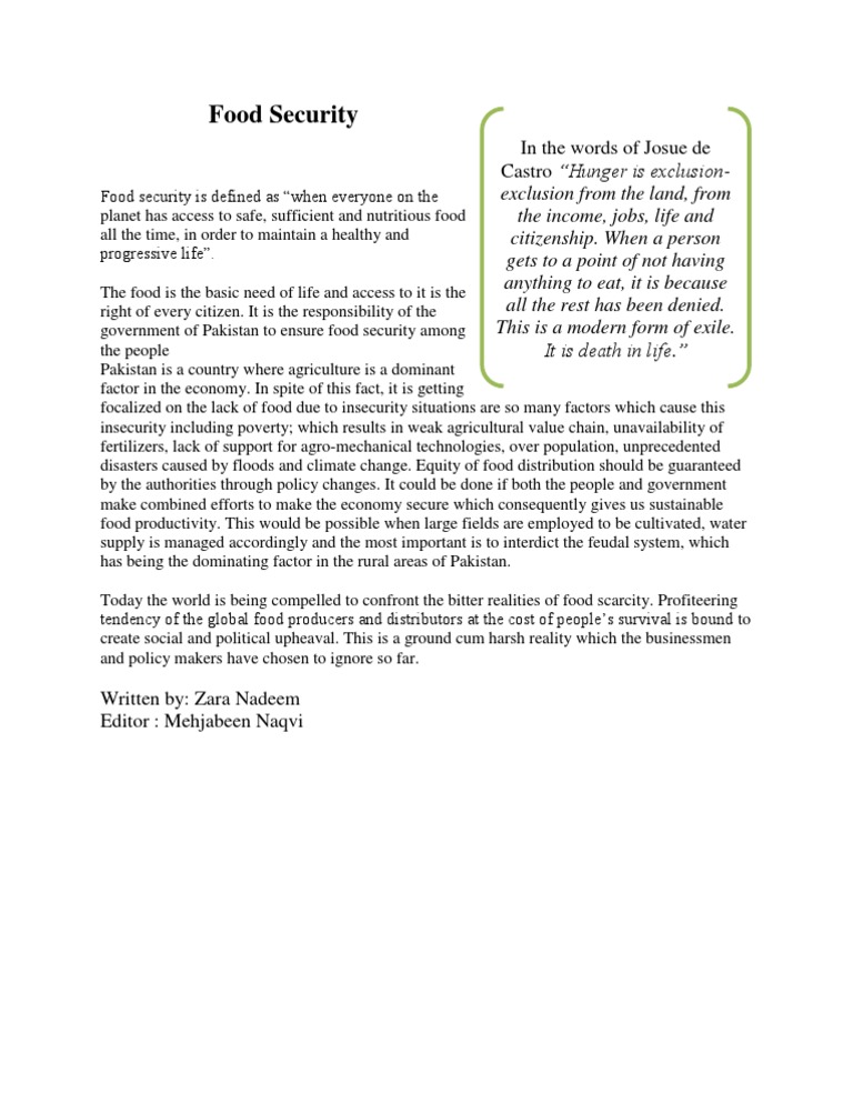 Ensuring Food Security in Pakistan | PDF