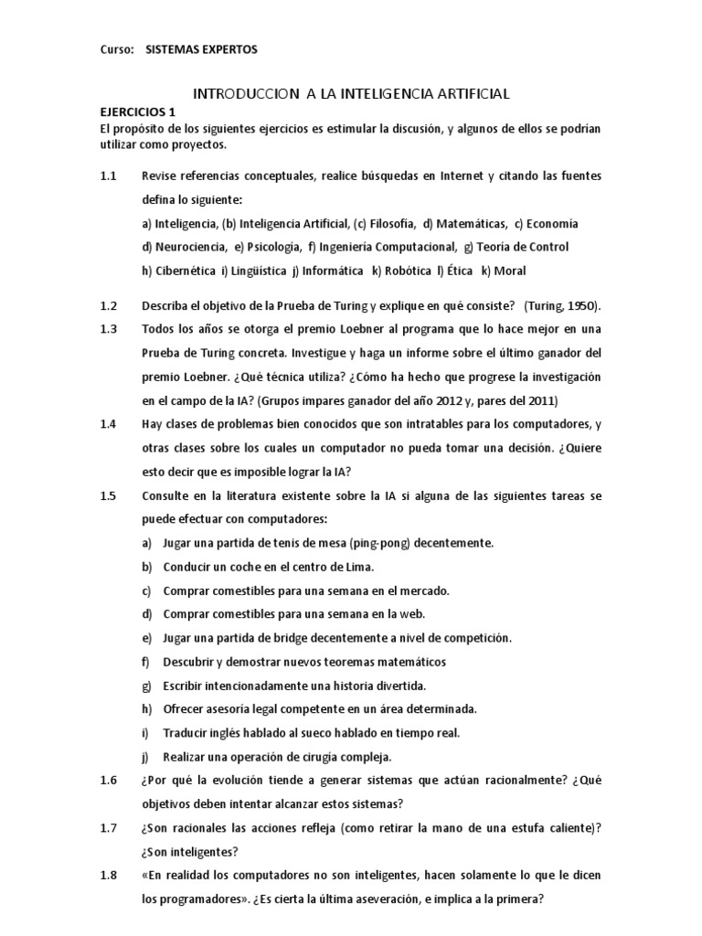 Ejercicios de Inteligencia Artificial | PDF | Inteligencia artificial ...