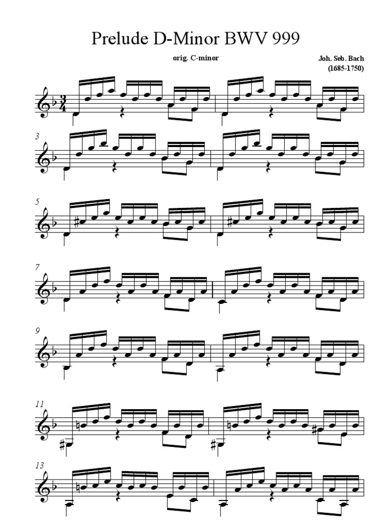 Bach Prelude In C Minor Bwv 999